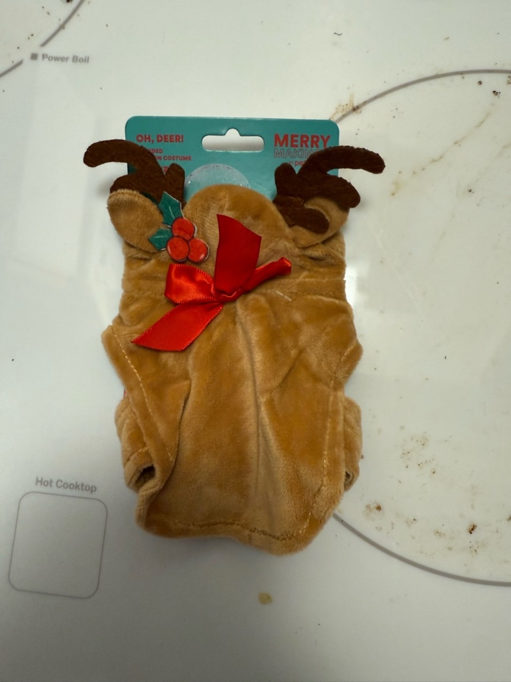 Holiday Reindeer Plush Pet Costume - Brown with Red Bow